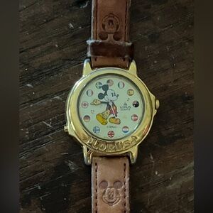 Vintage RARE Disney Lorus Mickey Mouse World Flag Musical Watch HTF